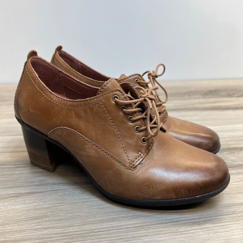 Dansko Pennie Bootie Heels Womens 40 Pecan Leather Lace Front Block Heel Preppy